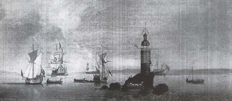 This is Manamy-s Picture of the opening of the first Eddystone Lighthouse in 1698, Monamy, Peter